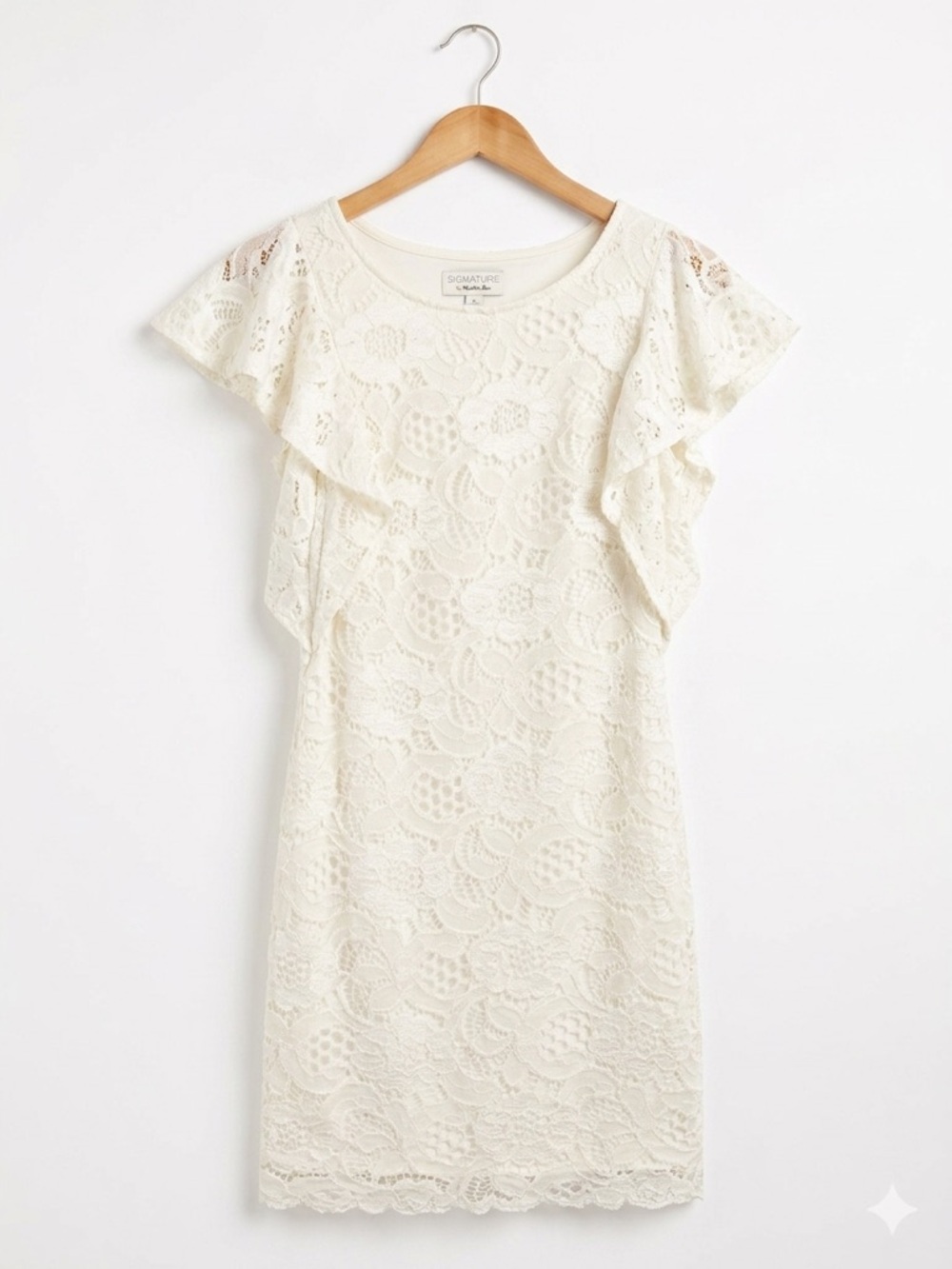 Signature by Robbie Bee- White Ivory Lace Flutter Mini Graduation/Wedding Dress